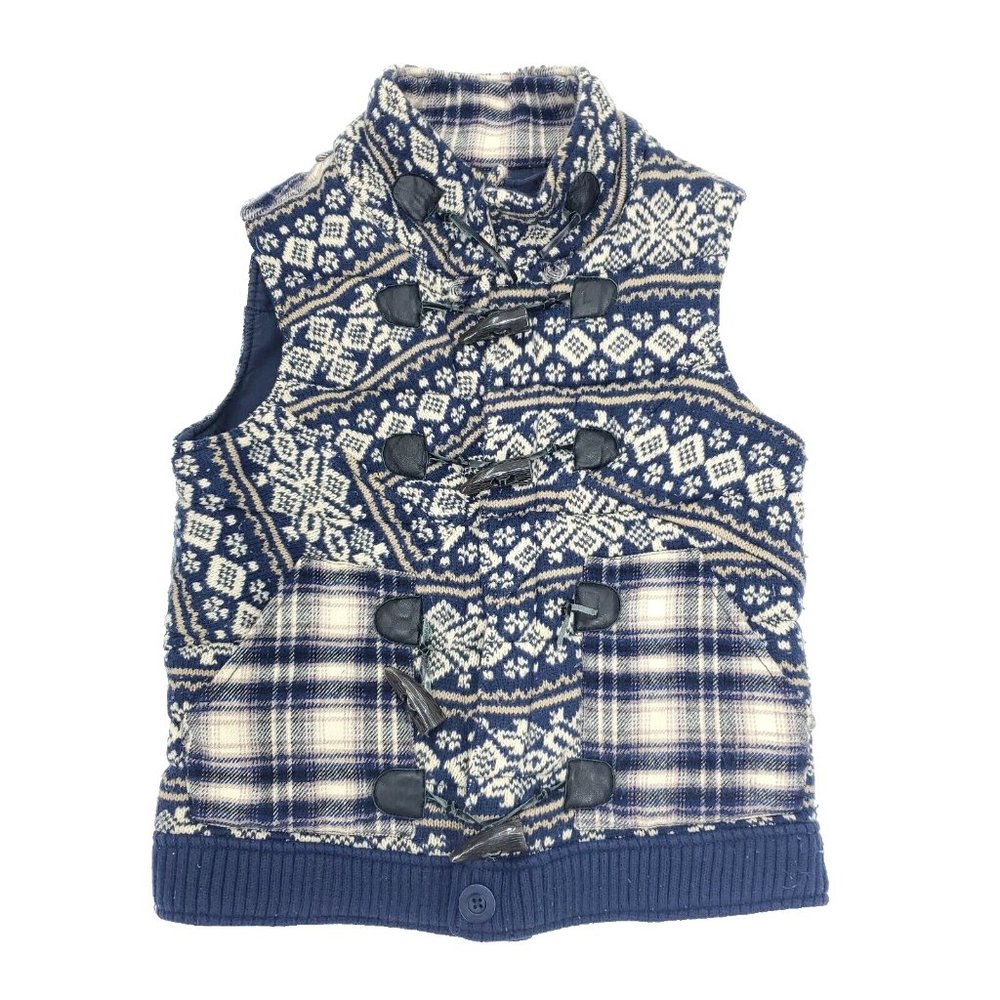 Lucky Sweater Vest Womens Small Acrylic Quilted Fair Isle Conical Closure